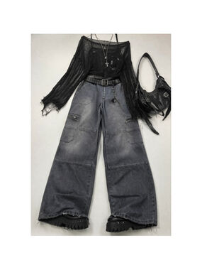 NWT Fashion nova sz 15 grunge zip fly wide leg denim jeans flare emo goth NEW